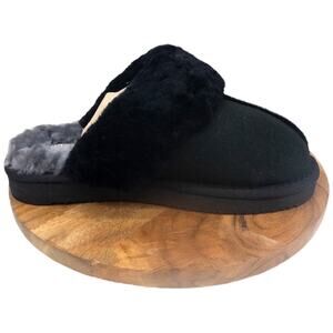 Fireside Dearfoams Sydney Shearling Scuff Slipper Black Gray Women's Size 7